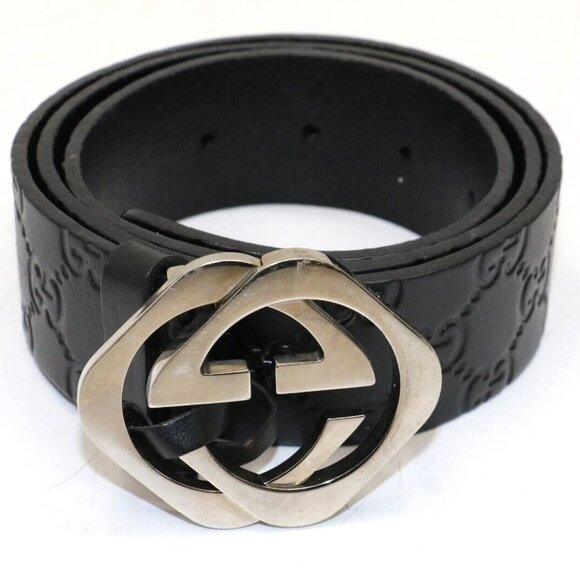 GUCCI Men's GG Monogram Square Interlocking Leather Belt Size 34 - Picture 1 of 16